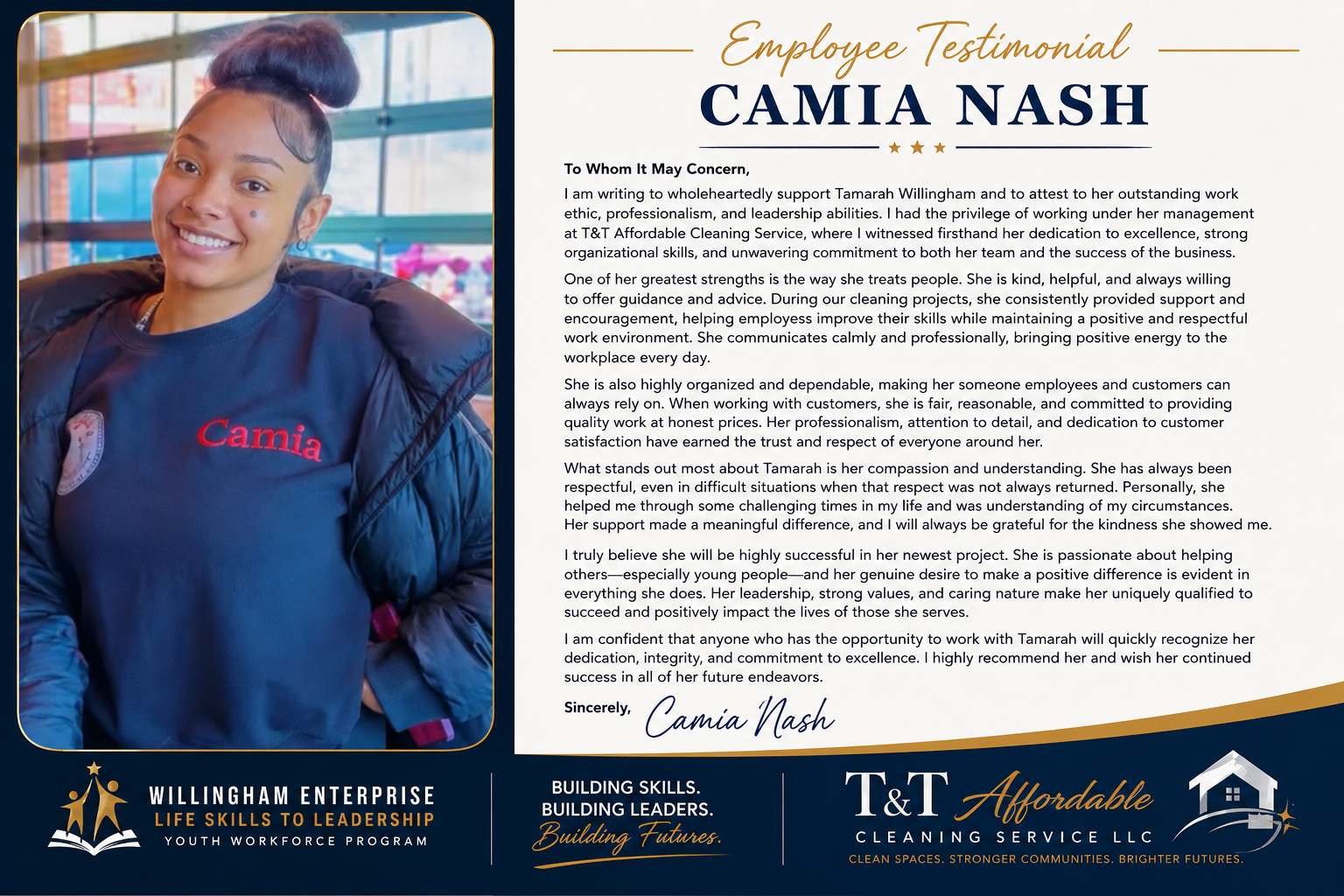 Testimonial from Camia Nash